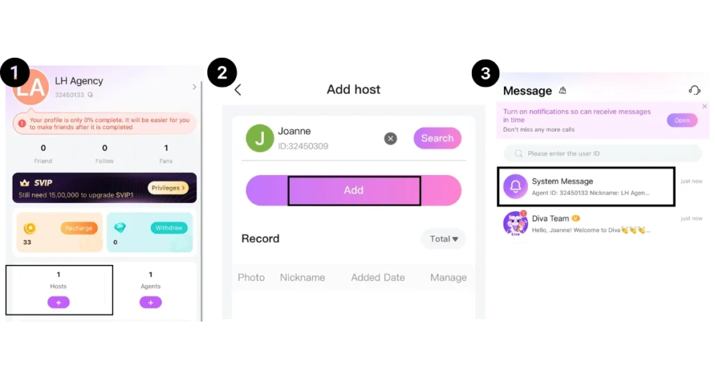 invite host in diva live app