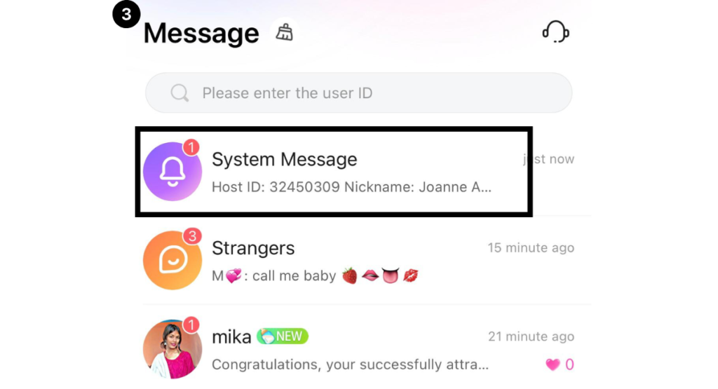 receive a system message by diva live app